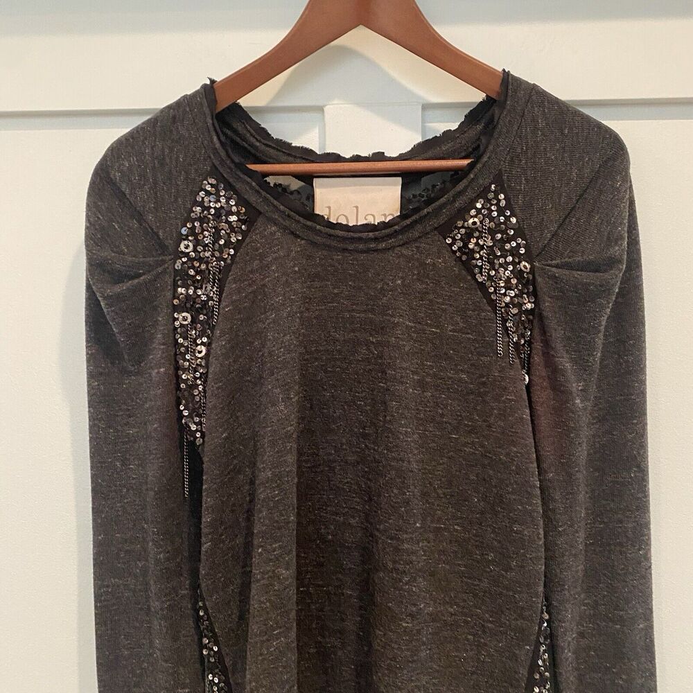 Dolan Sweater Women XS Grey‎ Chain Sequin Embellished Anthropologie Silk Trim